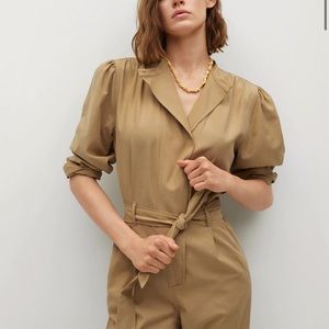 Mango Tan belt Wrap Puff Sleeve Jumpsuit small